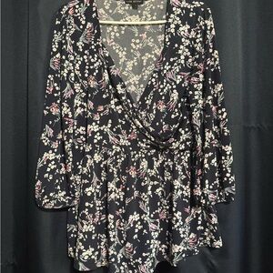 Lane Bryant Floral Wrap Blouse - Black and Pink